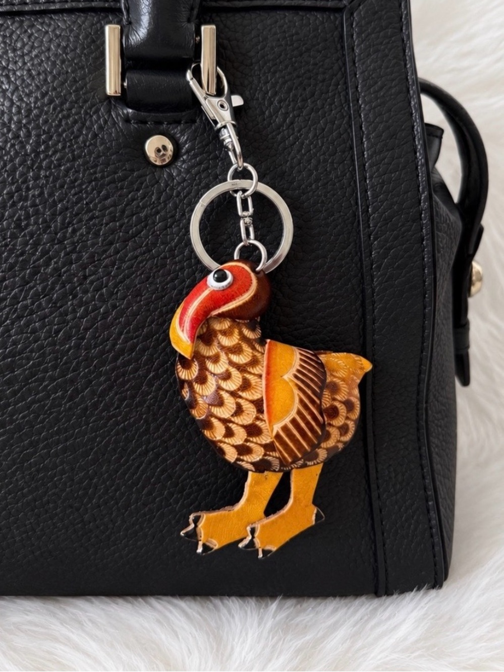 Leather Turkey Keychain Bag Charm Key Ring Handmade Gift New